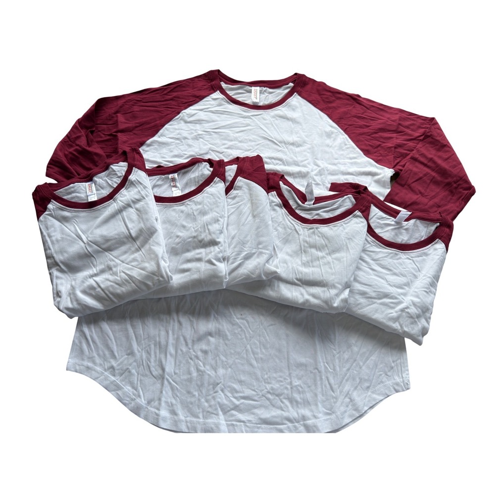Royal Avalon Sport Baseball Tee Mens XL White Burgundy 6 Pack‎ Long Sleeve